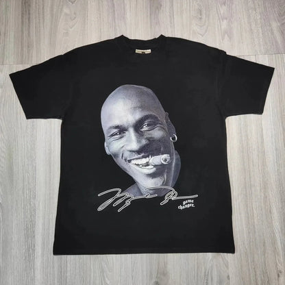 Graphic t-shirts featuring iconic basketball legends and hip-hop artists, available in black and white.