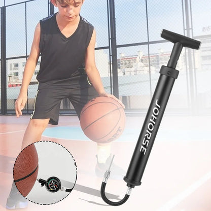 Flexible air hose with extended design for secure inflation – prevents needle twisting during use- a boy playing basketball 