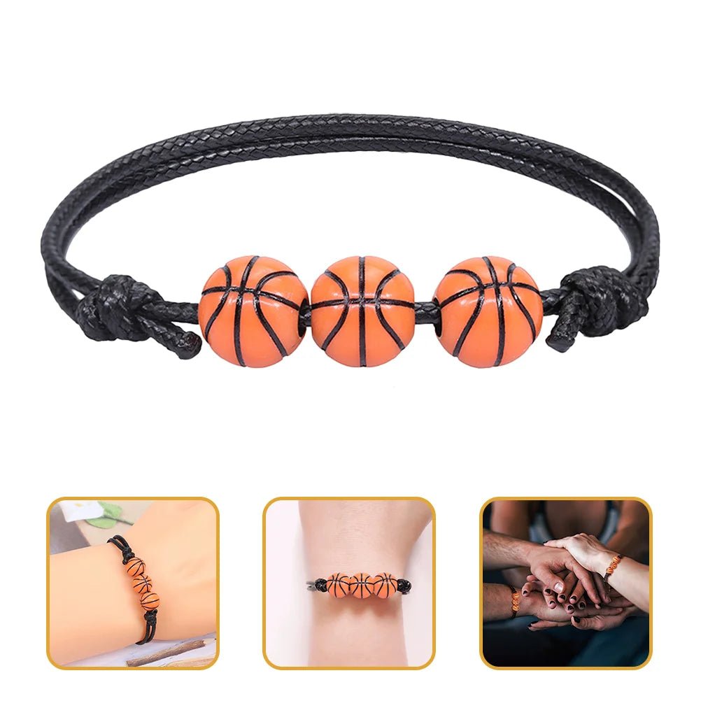 Adjustable basketball bracelet with vibrant orange beads, featuring a sporty design and flexible cord for all wrist sizes