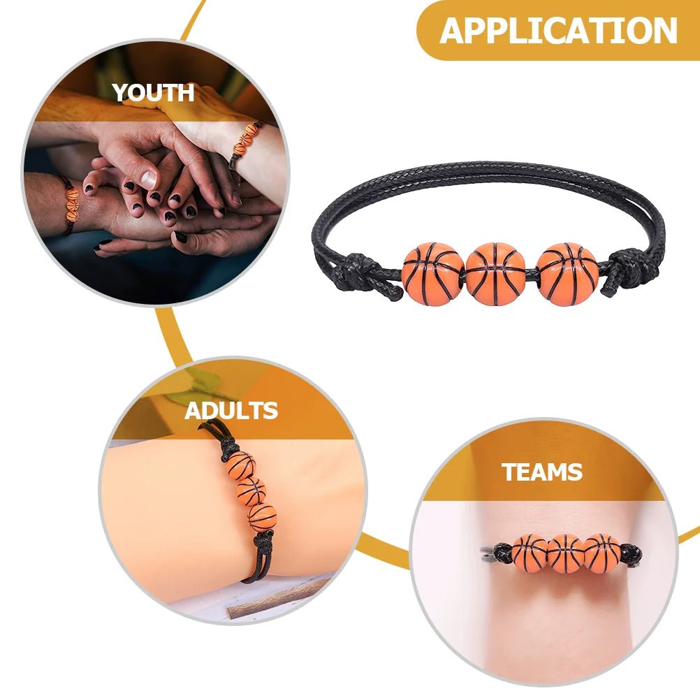 Adjustable basketball bracelet with vibrant orange beads, featuring a sporty design and flexible cord for all wrist sizes