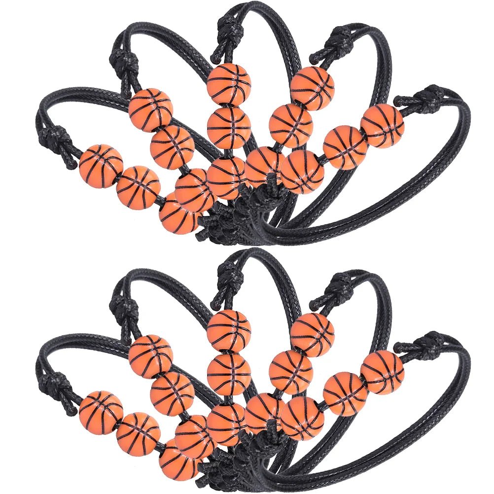 Adjustable basketball bracelet with vibrant orange beads, featuring a sporty design and flexible cord for all wrist sizes