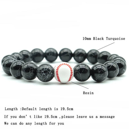 Black beaded bracelet featuring a central basketball bead, perfect for sports fans and athletes looking for a stylish accessory.