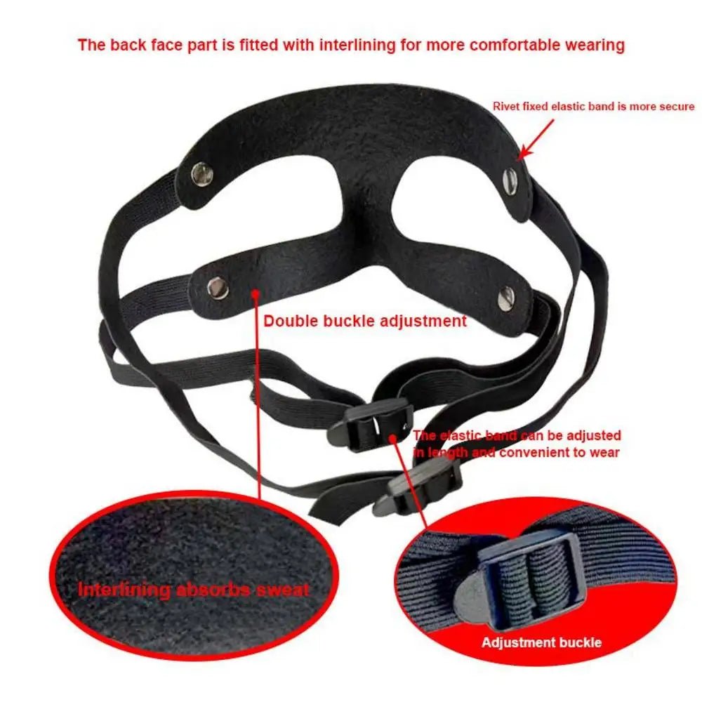 Carbon fiber basketball face protection mask with adjustable straps, designed to prevent injuries during intense sports activities.